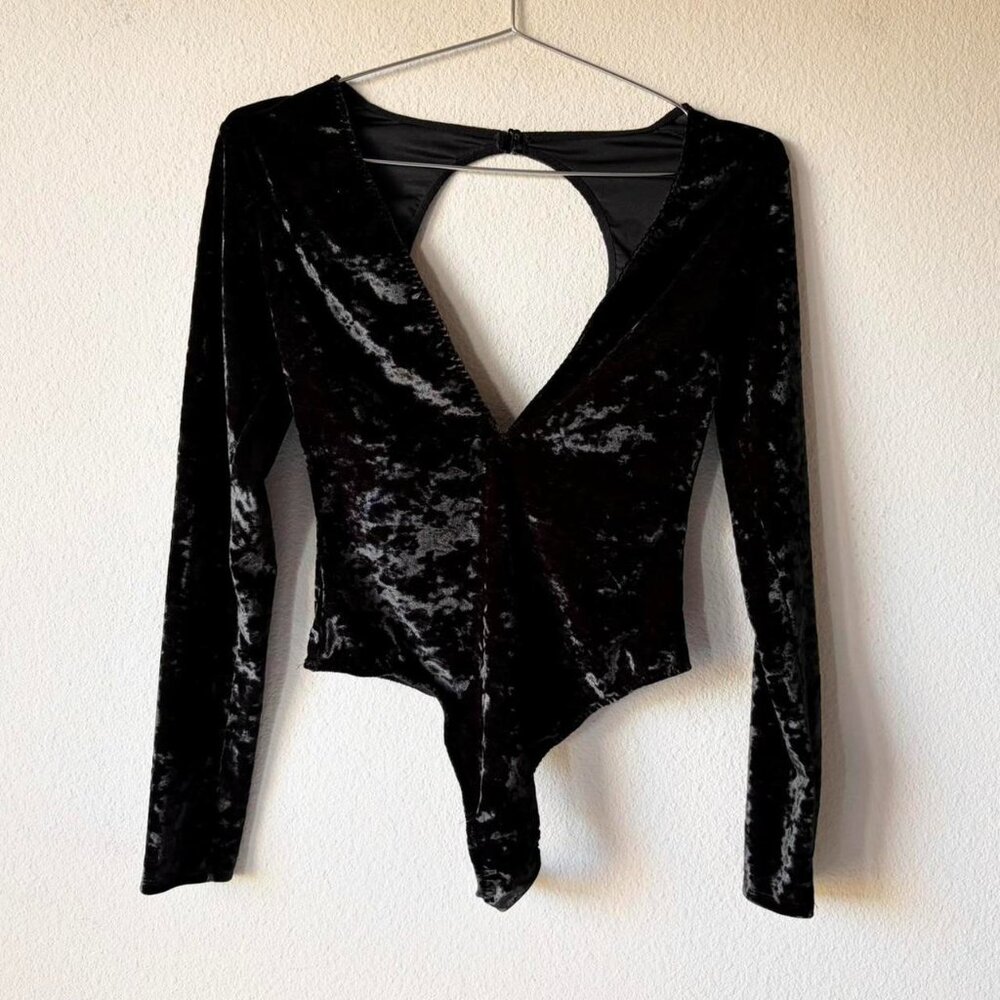 Victoria's Secret Black Crushed Velvet Bodysuit Lingerie Women's XS